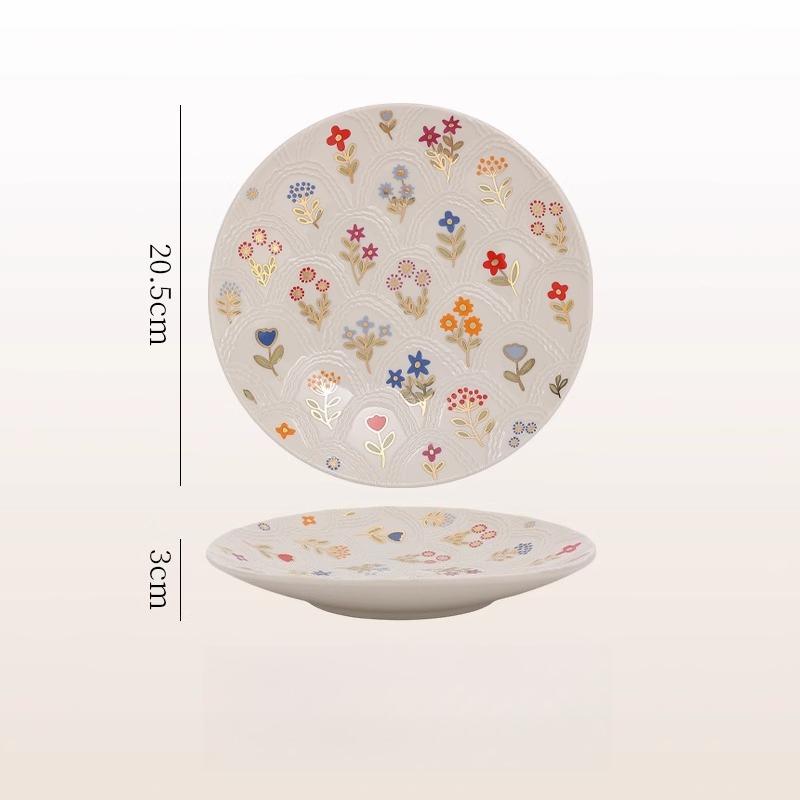 

Керамическая рельефная тарелка для завтрака Изысканная и красивая в домашнем художественном стиле Западная обеденная тарелка Посуда 1pcs