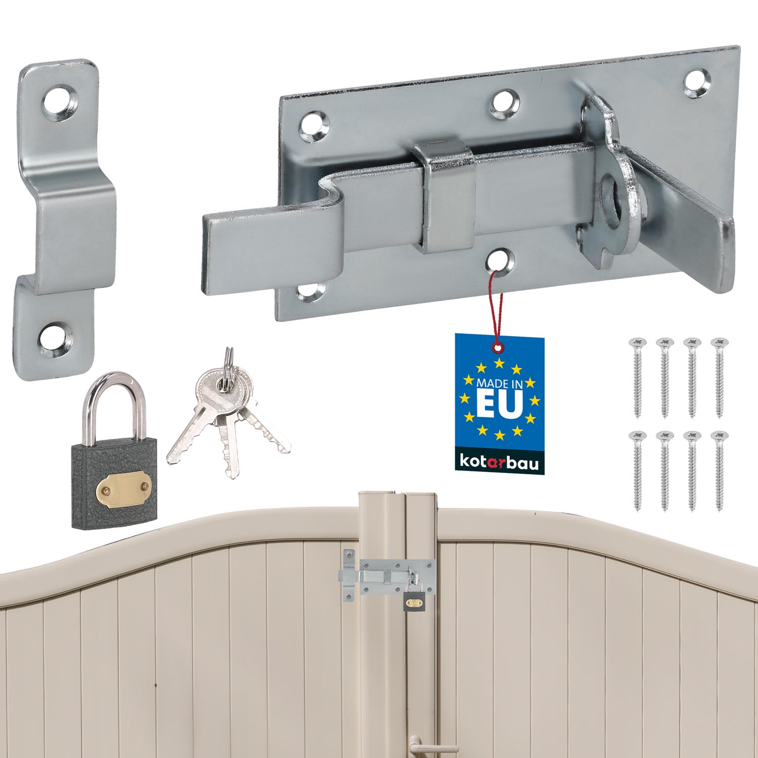 Kotarbau® Universeel Sluitpen Voor Deuren, Poorten, En Hekken Met Hangslot, Staal 100 Mm + Hangslot