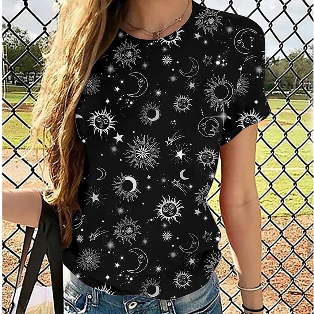 Women's Fashion Casual  Print Flowy Loose Short-Sleeved T-Shirt Tops