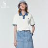 HAZZYS Women's PHIZ Series Denim Patchwork Collar Polo Shirt