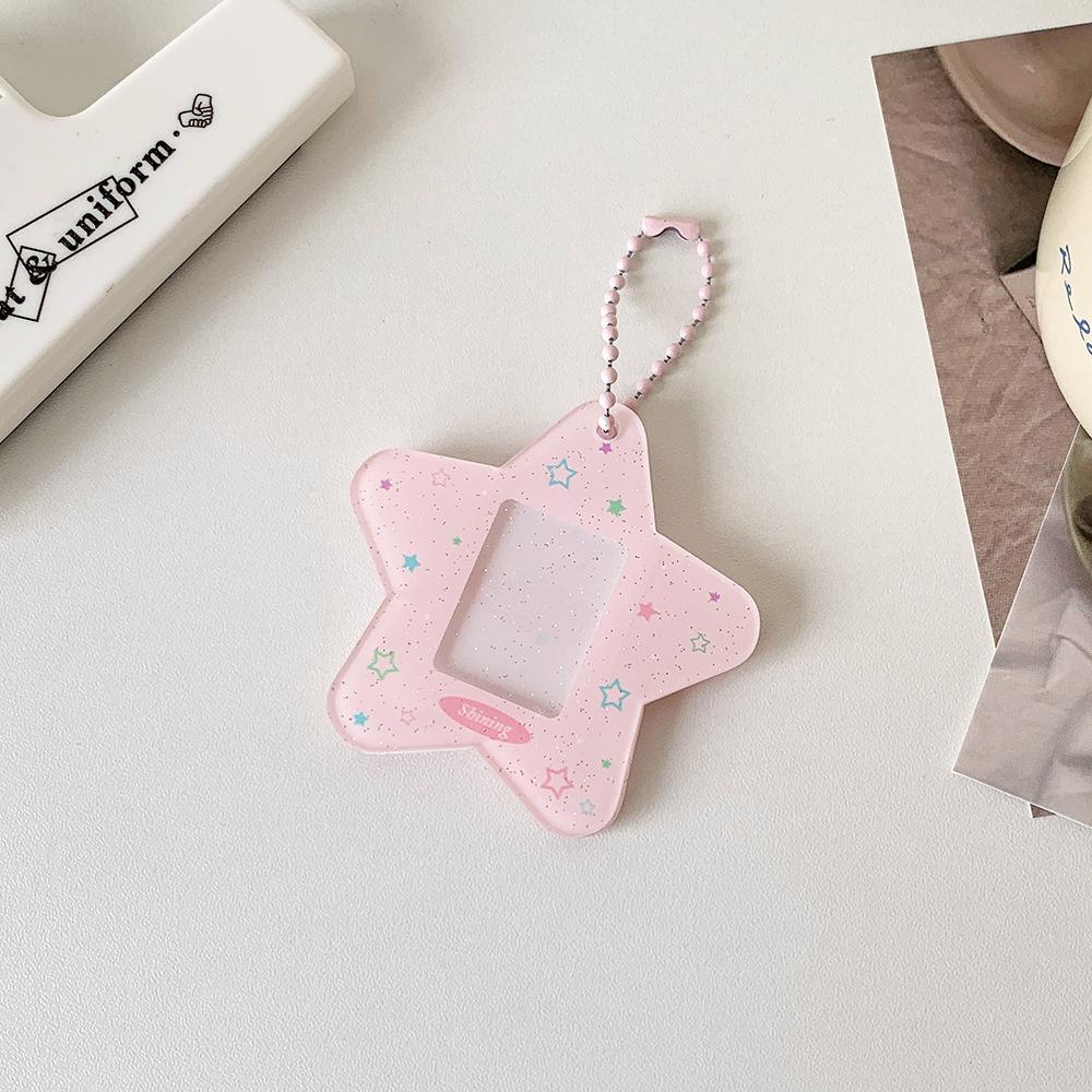 Glitter Star Card Holder with Keychain Acrylic 1-Inch Photocard Holder ID Card Case Student Kpop Idol Photo Card Bag Key Chain