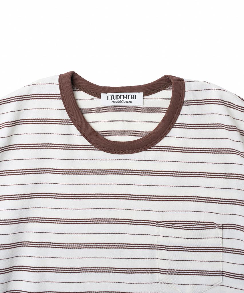 TTUDEMENT 50S Embroidered Striped Semi Over Fit T-Shirt_Brown
