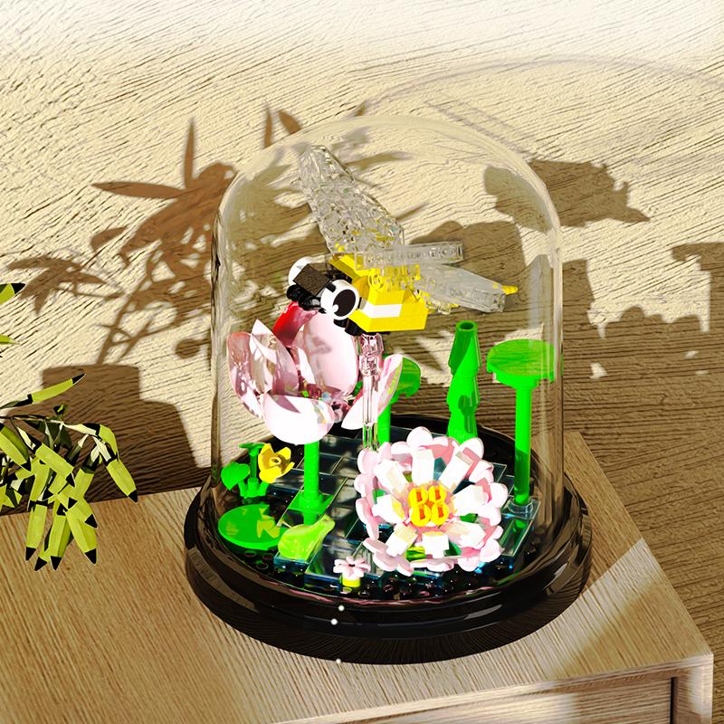 Diy Toys Insect Plant Potted Model Building Blocks Set Bee Butterfly Flower Bonsai Bricks With Dust Cover For Kids Holiday Gifts