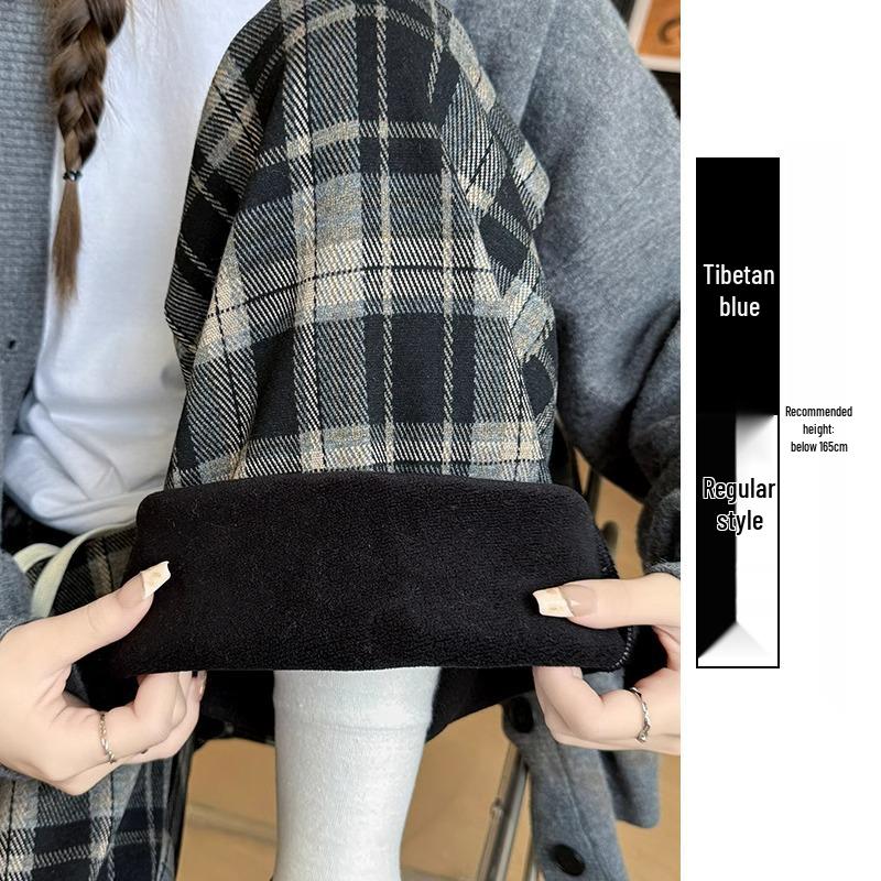 

Маленькие узкие брюки из клетчатой шерсти на кулиске с флисовой подкладкой - Осень/Зима, с высокой талией, облегающие трикотажные брюки M (96-110 lbs)