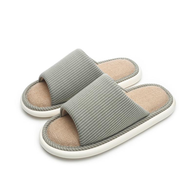 Japanese linen slippers female silent indoor couple home soft bottom non-slip breathable four-season slippers home men