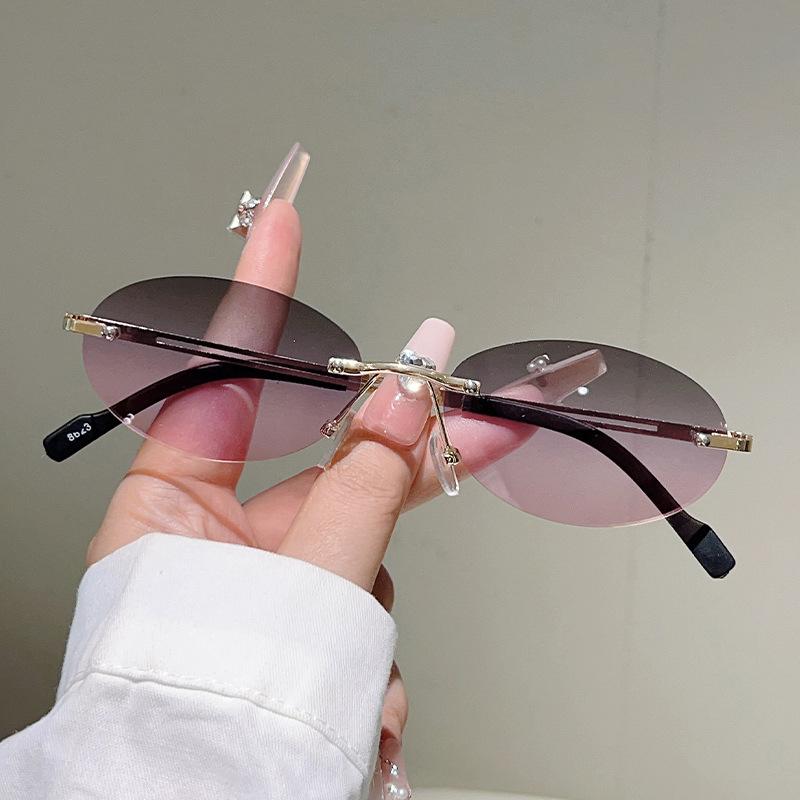 

Vintage Rimless Oval Sunglasses Women For Men Luxury Brand Designer Sun Glasses Punk Popular Outdoor Vacation Pink Eyewear