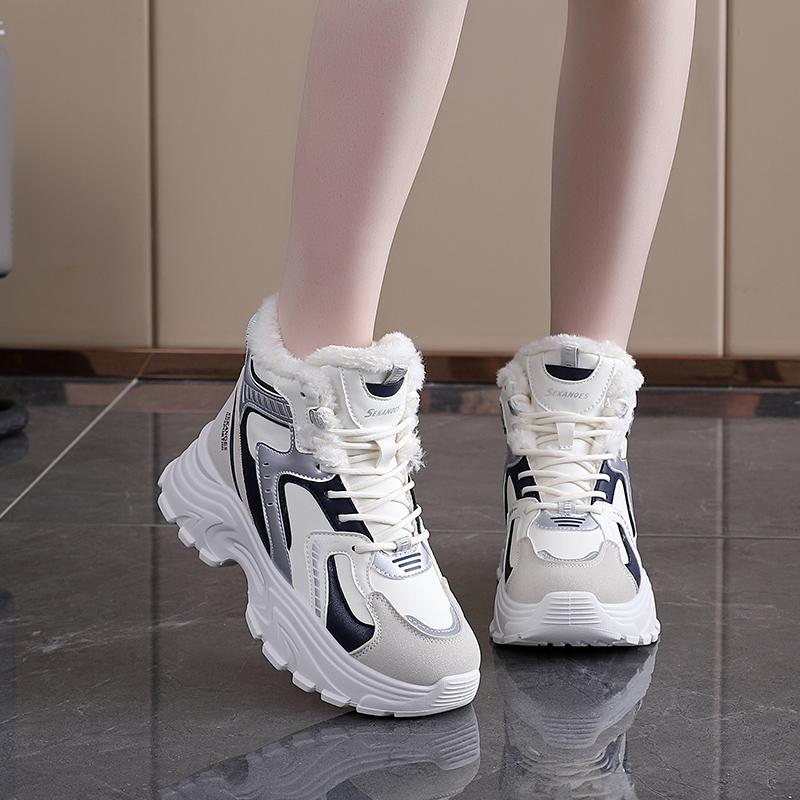 TUINANLE Winter Sneakers with Fur Shoes Woman Casual Sports Skateboard Trainers Women Comfort Warm Plush Athletic Shoes