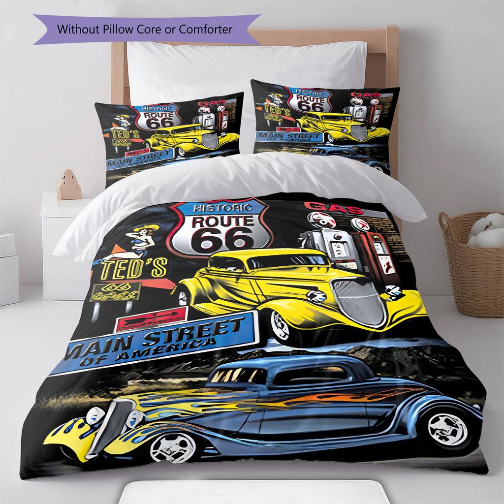 Set Copripiumino Trapuntato con Motivo Route 66 Federa Decorazione per la Casa Regalo di Compleanno (1 * copripiumino + 2 * federa, senza nucleo)