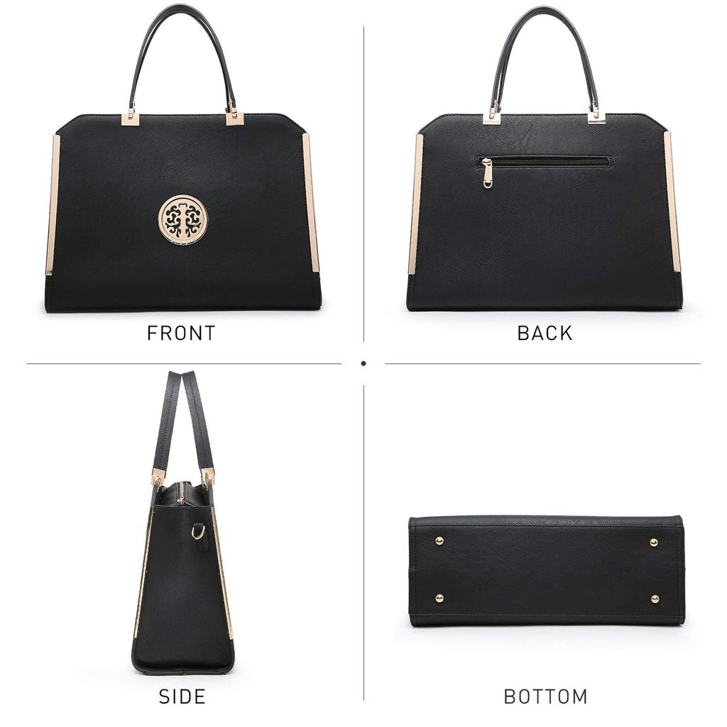 Dasein Handbag Top Handle Satchel Bag Large Shoulder Work Bag Tote with M Women's Wallet, Black,