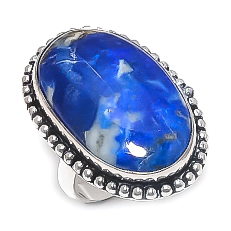 

Ювелирное кольцо из серебра 925 пробы с драгоценным камнем содалитом, размер 7,5