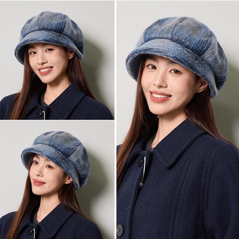 Thick Fisherman Hat Women's Autumn Winter Gradient Octagonal Hat British Vintage Warm Hat