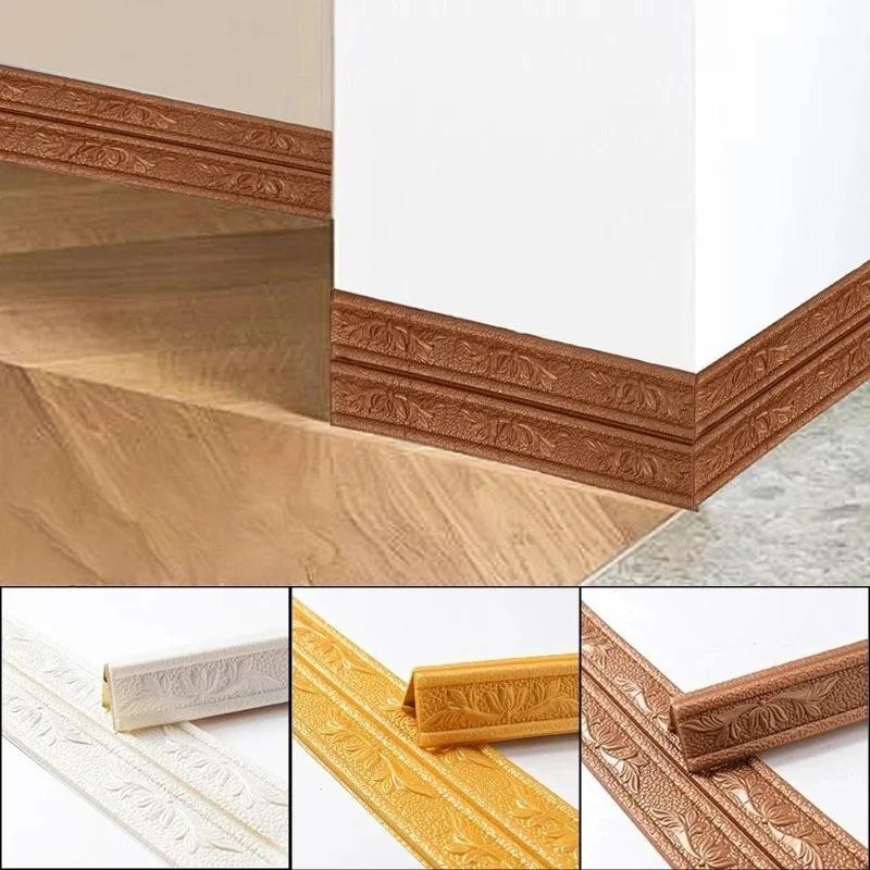1pc Self Adhesive skirting wall sticker 3D Foam Wall Edge Strip Stickers Waterproof Baseboard Corner Waist Line Sticker Trim Lin