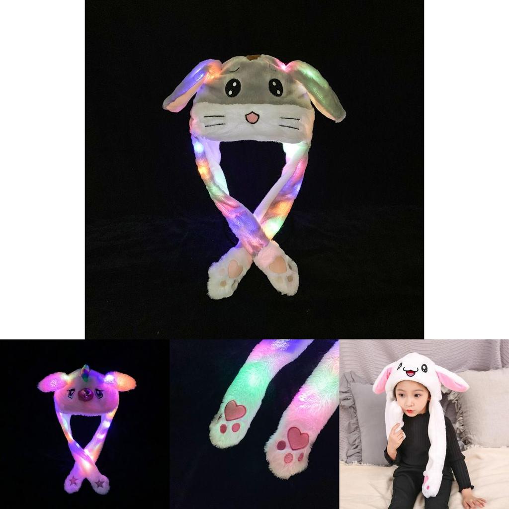 Adorable Chapeau pour Femme Lapin de Dessin Animé avec Oreilles de Lapin Pelucheuses Mobiles et Oreillettes Lumineuses