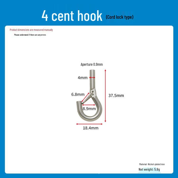 Stainless Steel Wire Rope End Terminal Crimping Clip Hook Eye Fixture for Lighting Anti-fall Hanging Component Fixation.