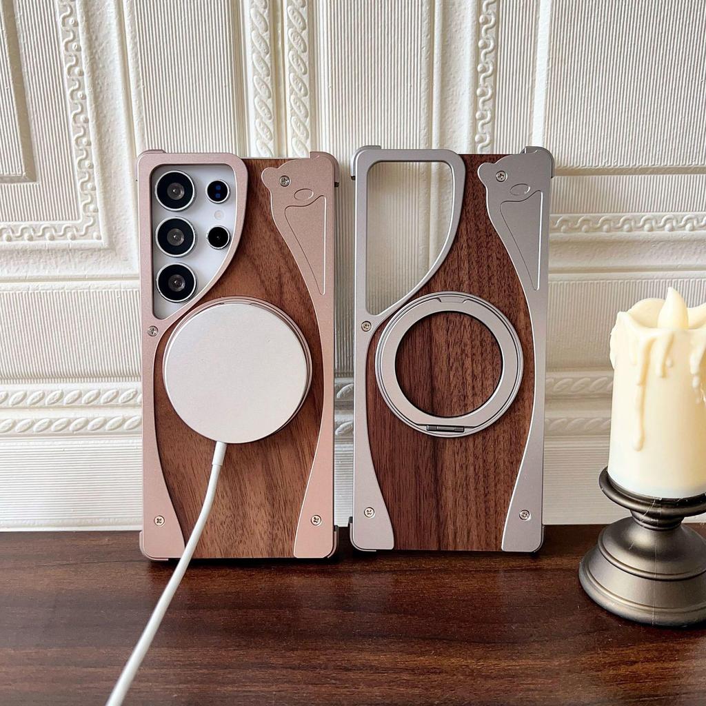 Samsung S25 Ultra Walnut Wood Magnetic Stand Case