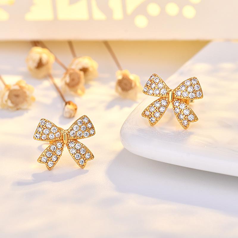 925 Sterling Silver Jewelry Luxury Crystal Bowknot Butterfly Stud Earrings for Women Wedding Party Jewelry for Girls Friend Gift
