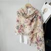 Spring and Autumn Long Shawl Artistic Flower Print Hanging Tassel Fashionable Scarf Women's Travel Sunscreen Decoration Exterior