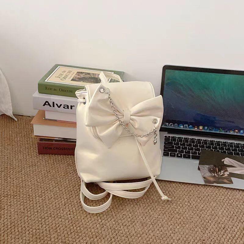 

Мода Милый Модный Женский Рюкзак Элегантный Милый Бантик Цепи Маленький Эстетический Рюкзак Из Искусственной Кожи Роскошная Женская Корейская Популярная Сумка 20X26X8cm