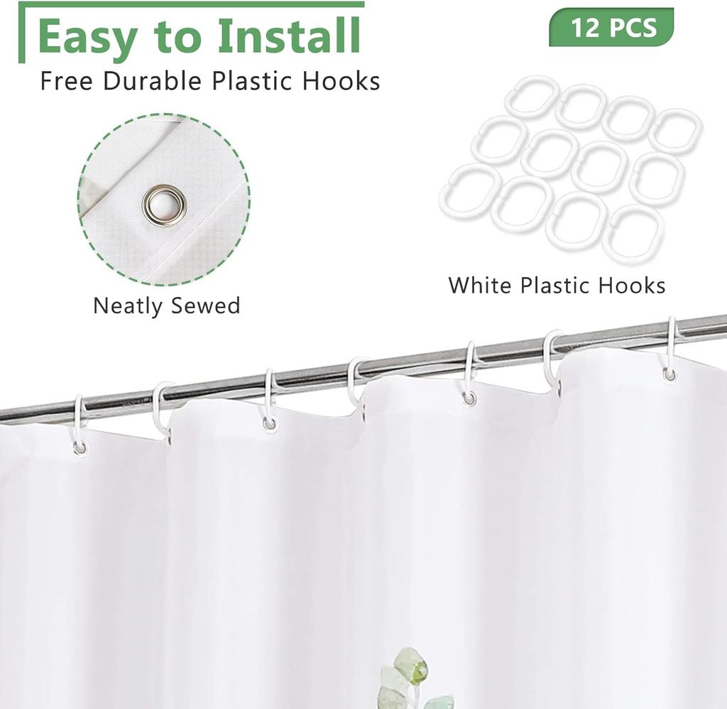 Floral Bathroom Shower Curtain With 12 Hooks, Polyester Fabric Plant Shower Curtain For Bathroom, Machine Washable Quick Dry