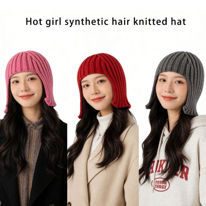 Warm And Soft Beanies Designed With Wig Feature And EarFlaps Perfect For Outdoor And Casual Use