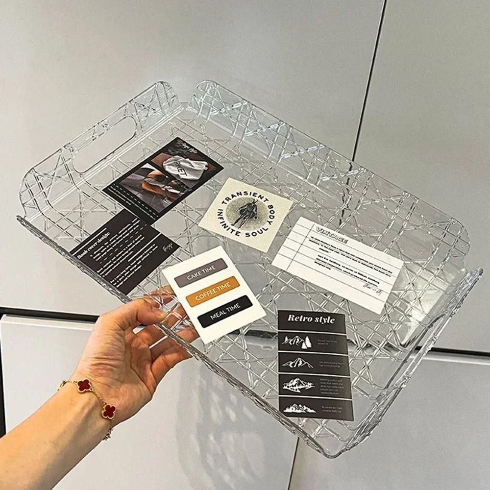 Household Rectangular Storage Tray Light Luxury Transparent Water Cup Storage Tea Tray Countertop Home Decoration Organizer Tray