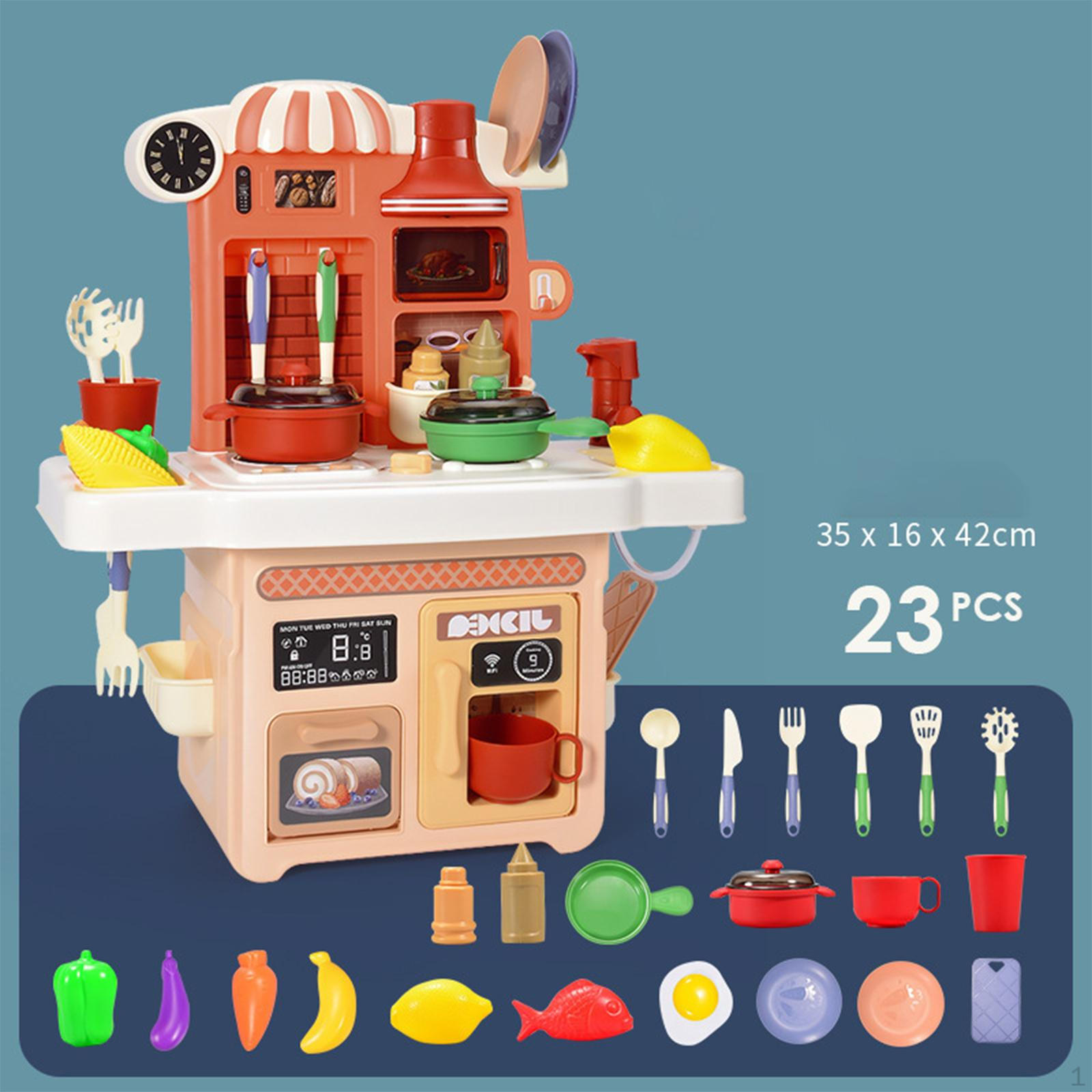 

Kitchen Playset Cookware Accessories Pretend Play Set with Sounds Realistic Lights for Boys червоний