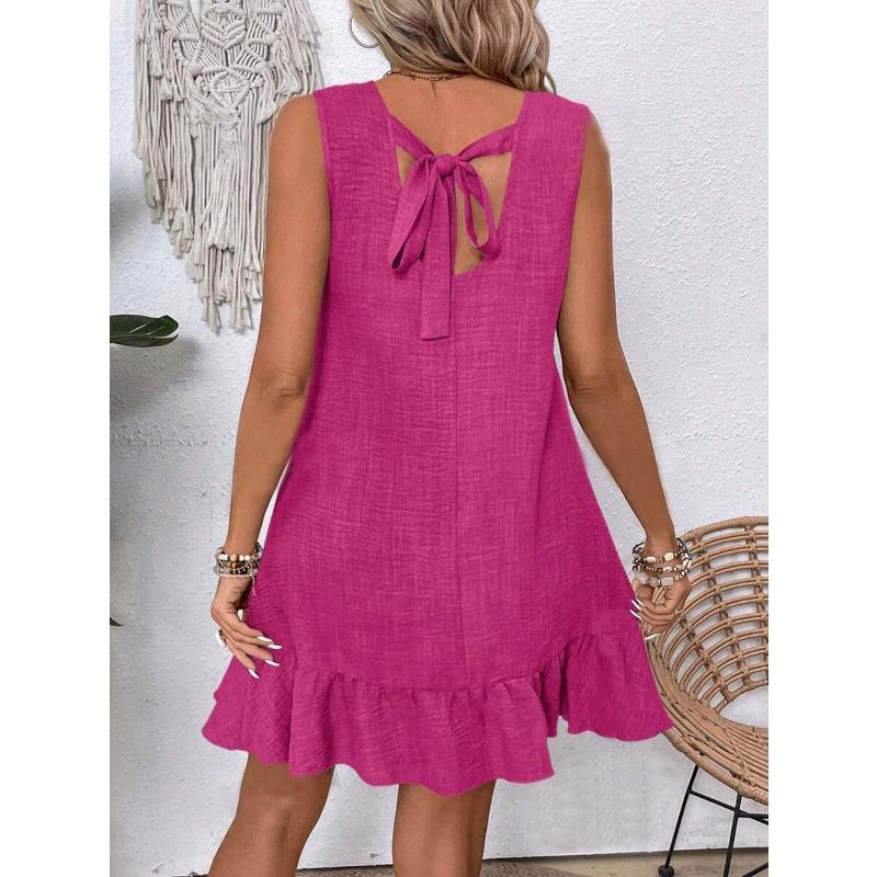 YYFS Dámská móda Léto Jaro Jednobarevný potisk Ležérní šaty bez rukávů s výstřihem do O s vysokým pasem