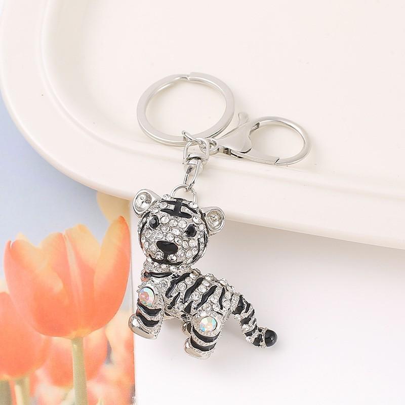 Colorful Rhinestone 3D Tiger Keychain and Metal Backpack Accessory