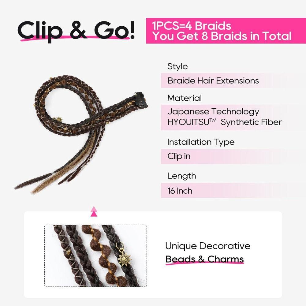 Peruca de 16 Polegadas Apliques de Cabelo Sintético Feito à Mão Trança Longa com Presilha para Uso Diário Festa