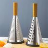 SHAON Stainless Steel Conical 3-Sided Vegetable Grater, Cheese Shredder with Wooden Handle, Multifunctional Kitchen Melons and Fruits, Vertical