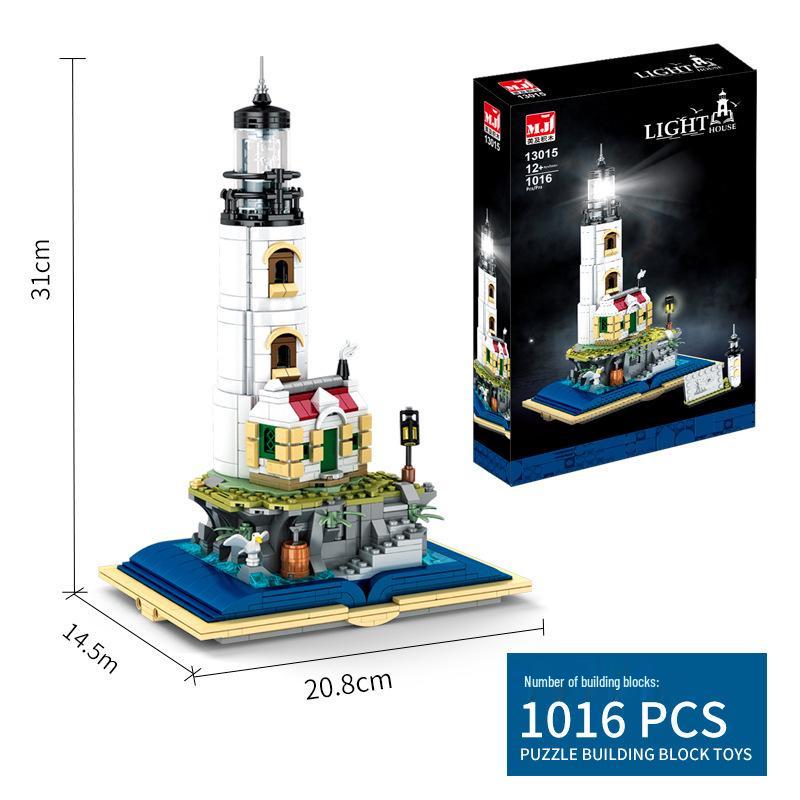 Compatible LEGO Lighthouse Toy: Rotating Light & Small Particle Building Blocks, Architectural Street View Model