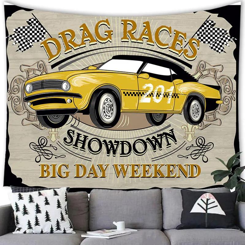 

America Retro Car 66 Road Tapestry Wall Hanging Creative Retro Car Decor Tapestry Party Home Bedroom Living Room Decorations 74x94cm(29x37in)