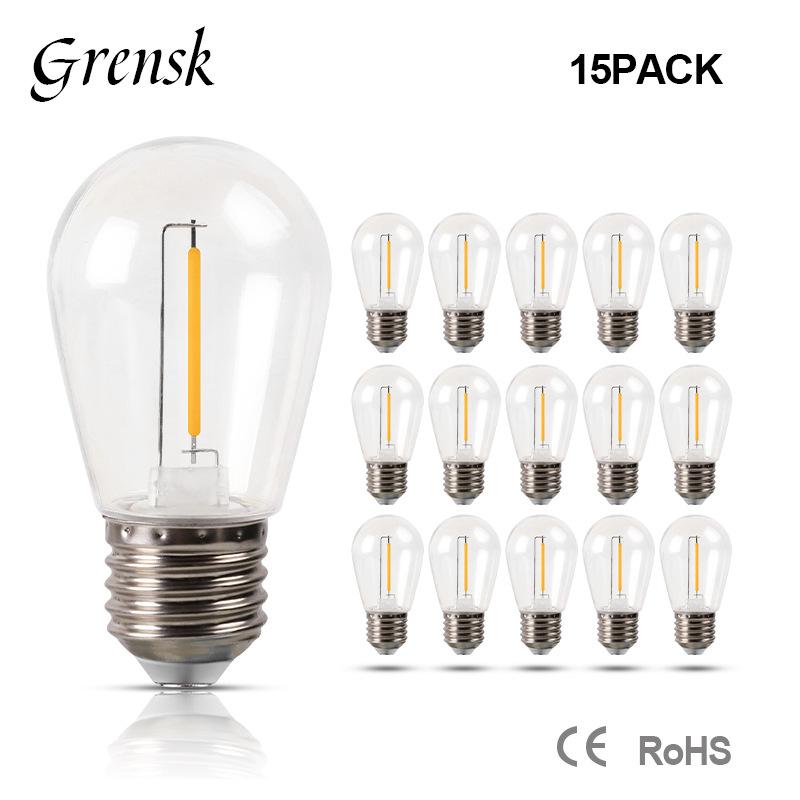 S14 Waterproof LED Edison Filament Bulb, 2700K Warm Light, E27, Energy-Saving ST45 Spare for String Lights