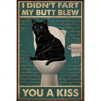 Metal Poster Wall Decor, Retro Vintage Black Cat Rectangle, Bar Pub Home Art
