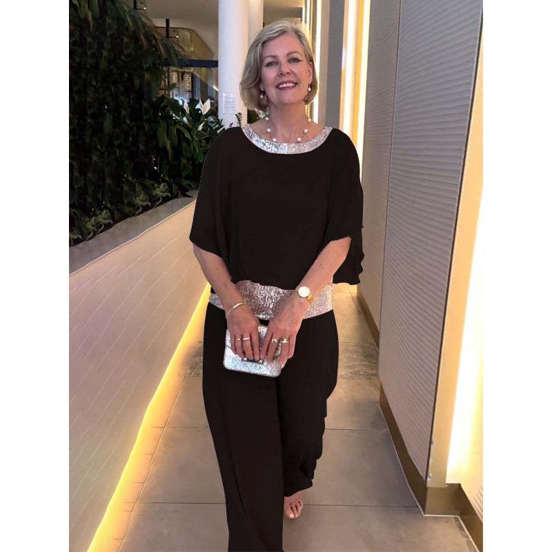 VEZFAA Damen Mode Lässig Sommer Frühling Einfarbige Druck 1/2 Ärmel Rundhals Hosenanzüge