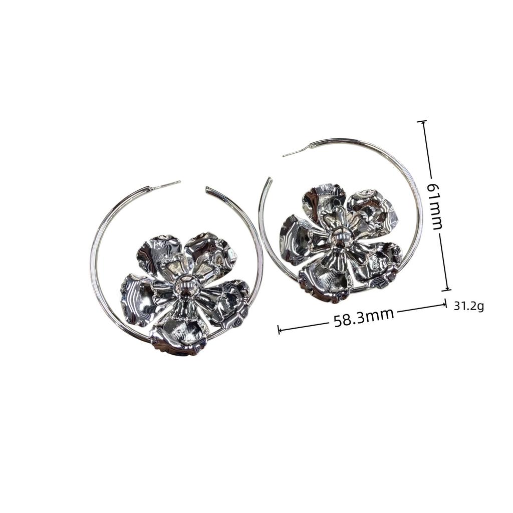 Style Plant Flower Language Circle Earrings, Premium Design Sense Creative Flower Geometric Stud Earrings