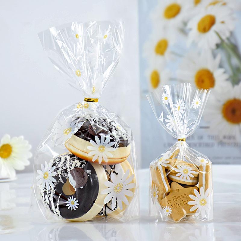 50/100Pcs Daisy Flower Candy Bags Transparent Cookie Biscuit Baking Packaging Bag Wedding Birthday Party Gifts Wrapping Supplies