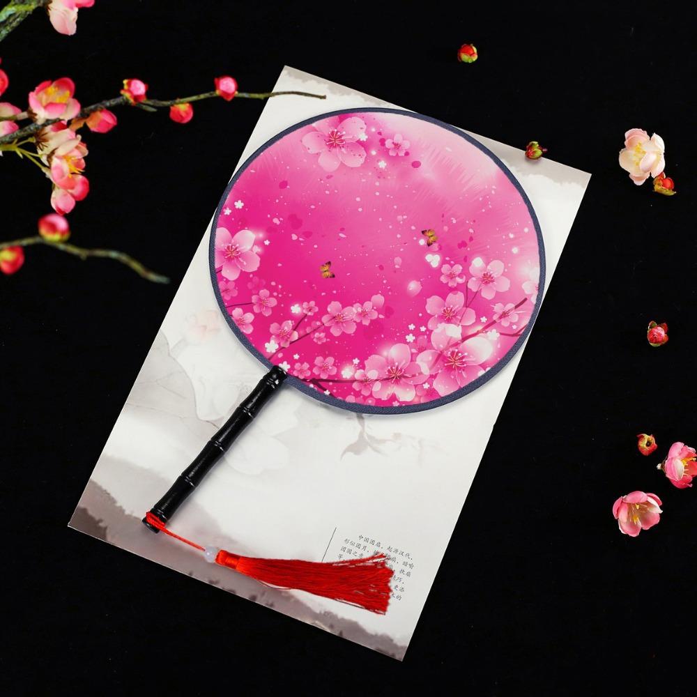 

Round Chinese Hand Fan Diameter 21cm Multistyles Vintage Printing Silk Fan Cheongsam Tang Suit Ancient Tassel Dance Hand Fan