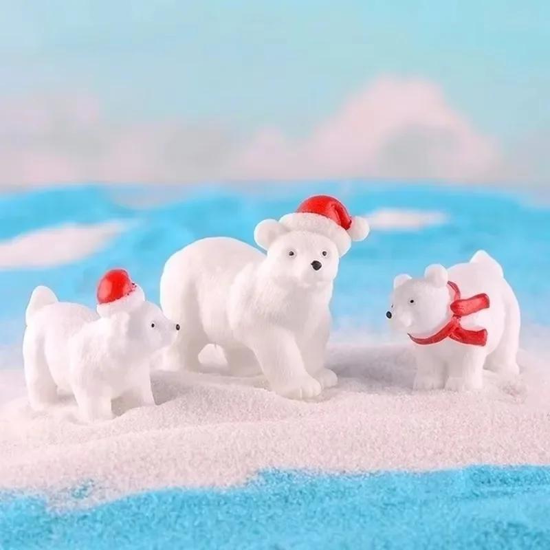 1/3pcs Miniature Christmas Polar Bear Figurines Garden Micro Snow Landscape DIY Accessories Home Decoration Desk Decoration