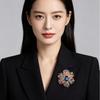 Multicolor Rhinestone Flower Brooch Shiny Crystals Gold Plated Frame For Wedding Party Formal Outfit Accessories