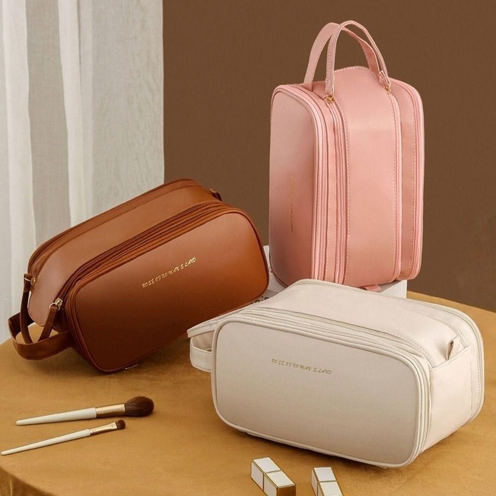 Double Zipper Makeup Pouch Bag Multifunction Travel Wash Bag PU Leather Cosmetic Bag  Female/Girls