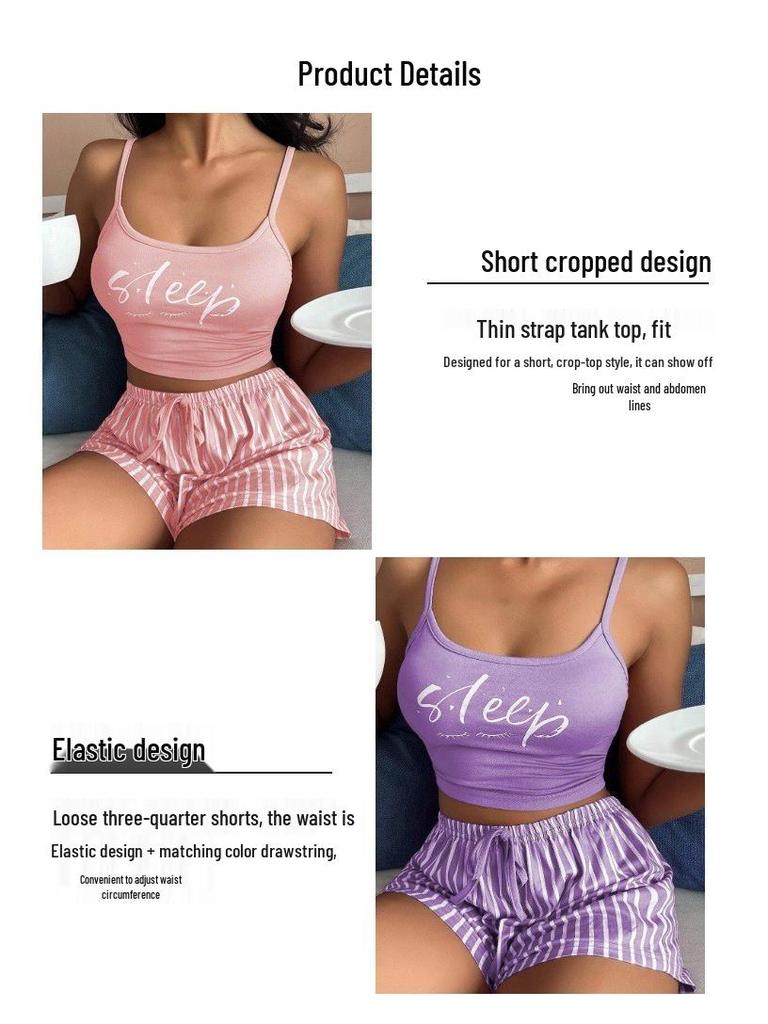 European & American Printed Camisole Shorts Set - New Style Slim-fit Sexy Home Wear