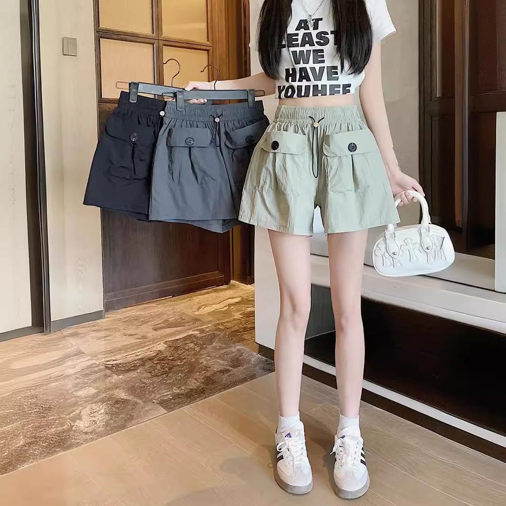 Korejská verze malých pracovních kalhot Široké šortky pro ženy V létě Nové s vysokým pasem Ležérní Volné Tenké šortky