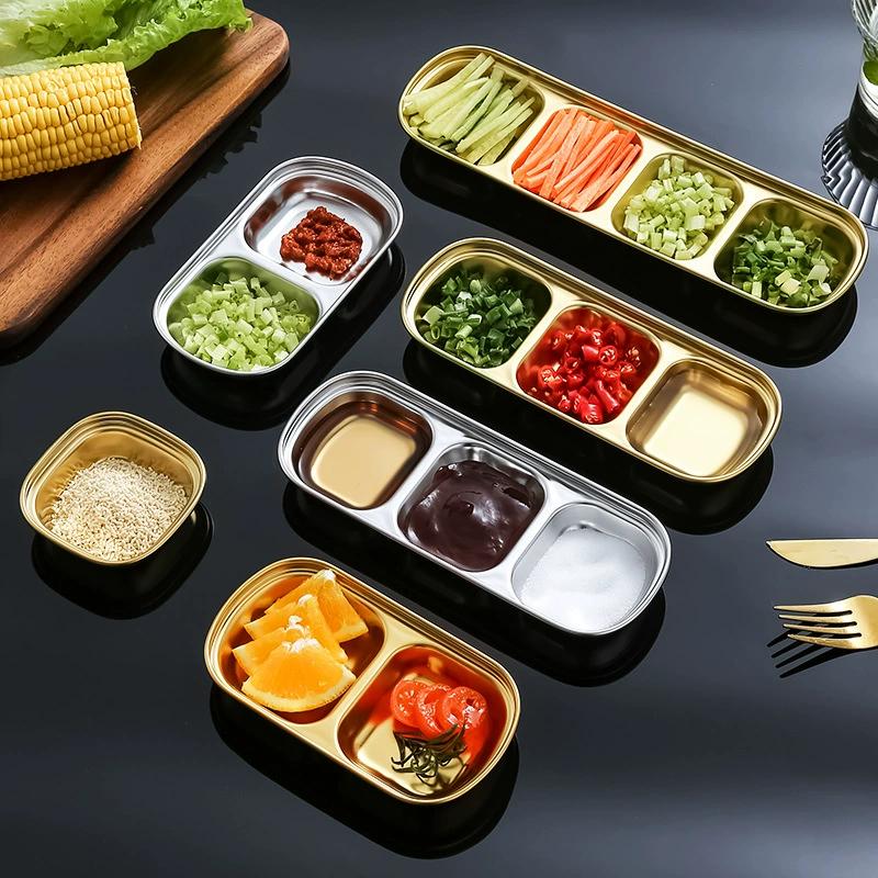 Stainless Steel 1-4 Grids Seasoning Plate Dipping Dish Sauce Dish Hot pot Barbecue Flavor Dish Kitchen Condiment Tray