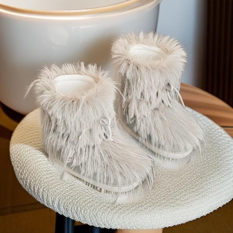 Parent-child 2025 winter European and American space boots fluffy moon shoes platform snow boots women's velvet cotton shoes women's versatile
