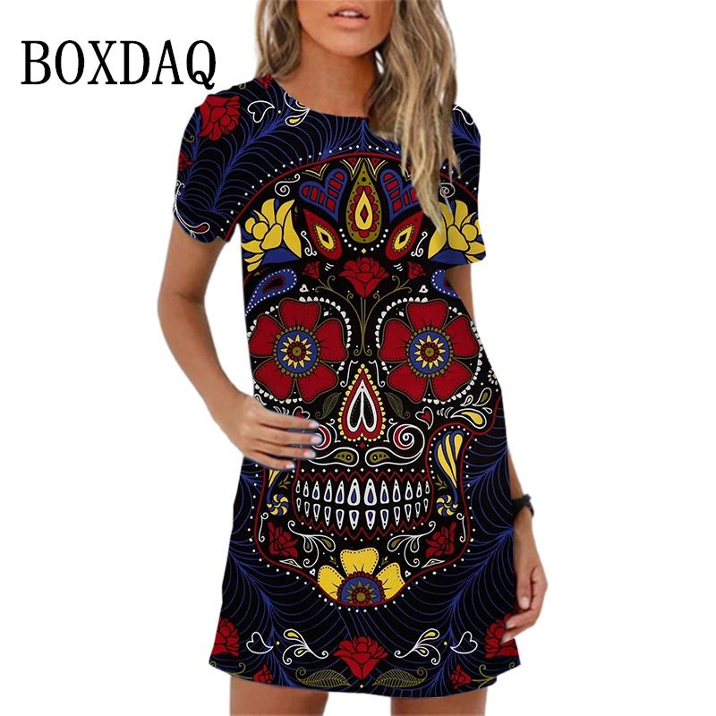 Fashion Owl Print Women Dress Summer Loose Mini Dress 3D Pattern Short Sleeve O-Neck Casual Female Dress