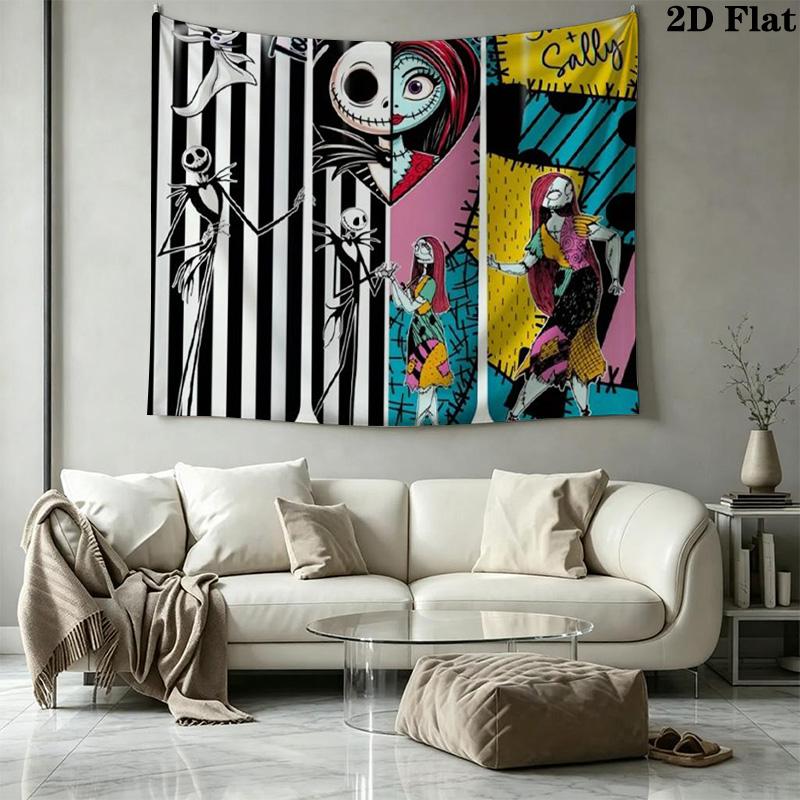 Jack & Sally Wall Tapestry Aesthetic Wall Hanging Printed Fabric Blanket Decorative Tapestries for Bedroom Living Room Home Decor