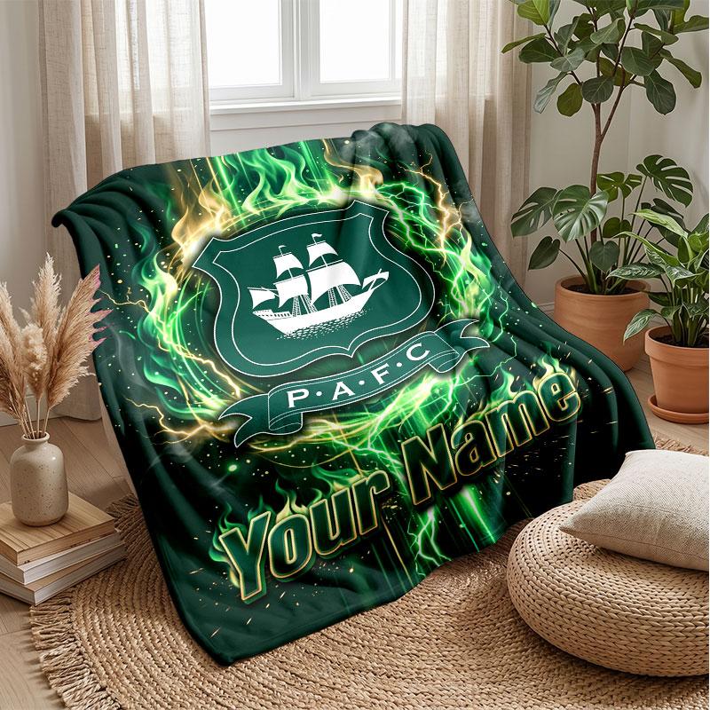 Coperta Flanella con Testo Nome Personalizzato Plymouth Argyle FC Logo Calcio Plaid Pile Personalizzato Regalo Speciale per Divano Camera da Letto Casa