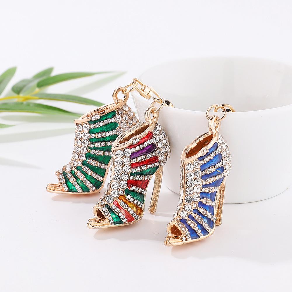 Rhinestone High Heel Metal Keychain - Women's Bag Charm, European & American Style
