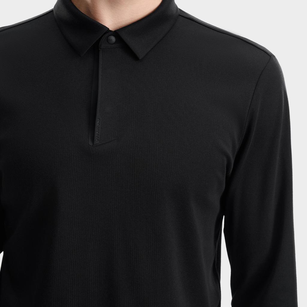 FILA White Fashion Simple Classic Solid Color Comfortable Business Commuting Casual Versatile Long Sleeve Polo Shirt Men tops Black F11M633204FBK